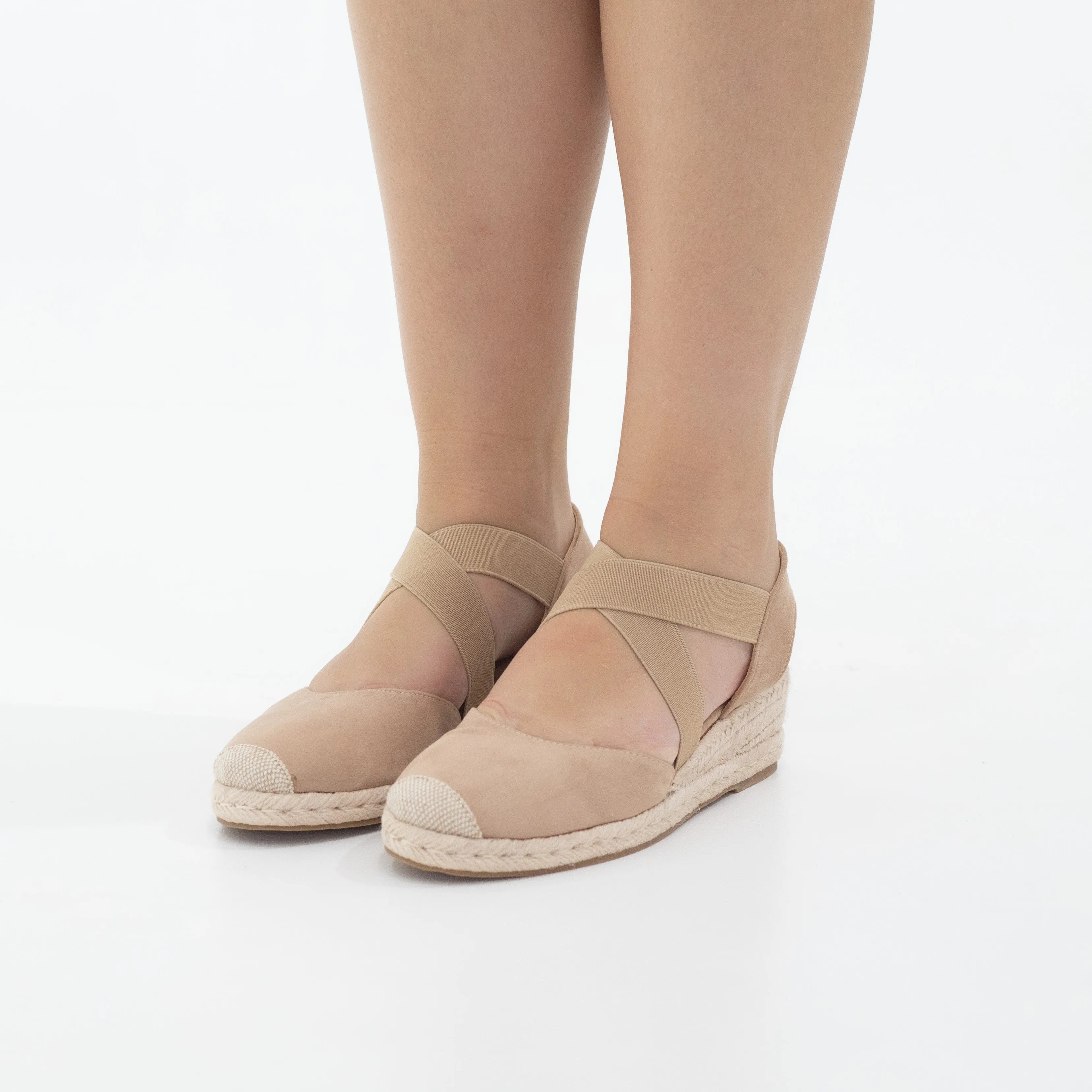 Hype 5.5cm wedge espadrille with elastic camel