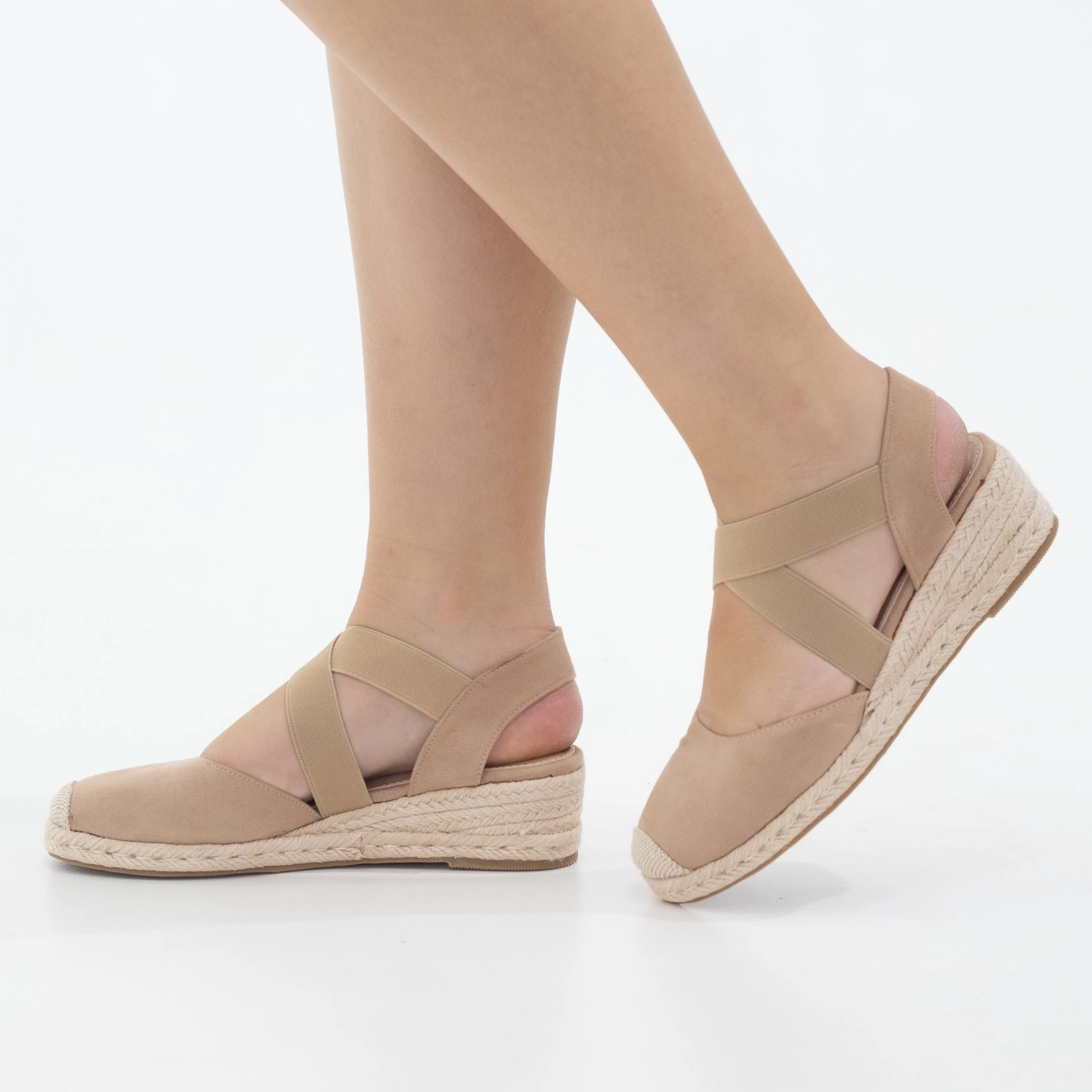 Hype 5.5cm wedge espadrille with elastic camel
