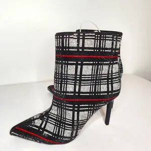 INC Reisa4 Womens Rhinestone Plaid Pointed toe Booties in Size 5.5