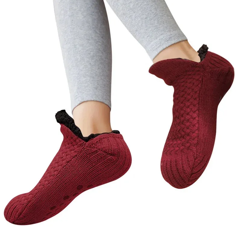 Indoor Non Slip Thermal Floor Shoes Slipper Men Women Knitted Slipper Socks Warm Fleece Fuzzy Floor Socks Winter Bedroom Slides