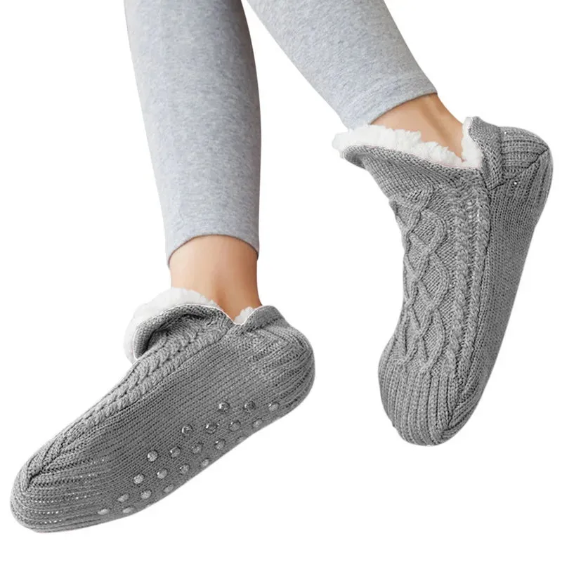 Indoor Non Slip Thermal Floor Shoes Slipper Men Women Knitted Slipper Socks Warm Fleece Fuzzy Floor Socks Winter Bedroom Slides