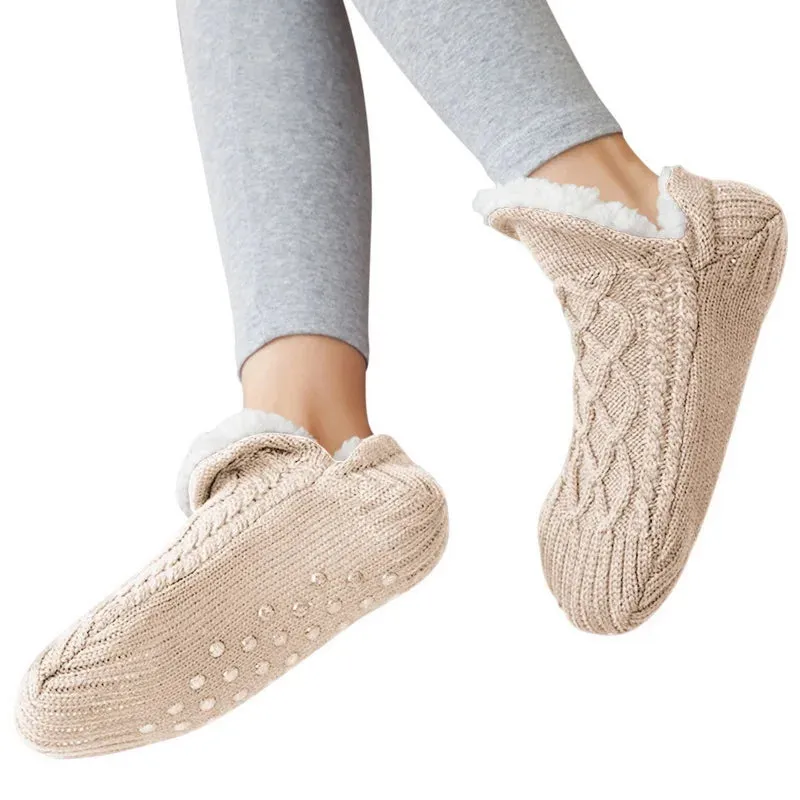 Indoor Non Slip Thermal Floor Shoes Slipper Men Women Knitted Slipper Socks Warm Fleece Fuzzy Floor Socks Winter Bedroom Slides