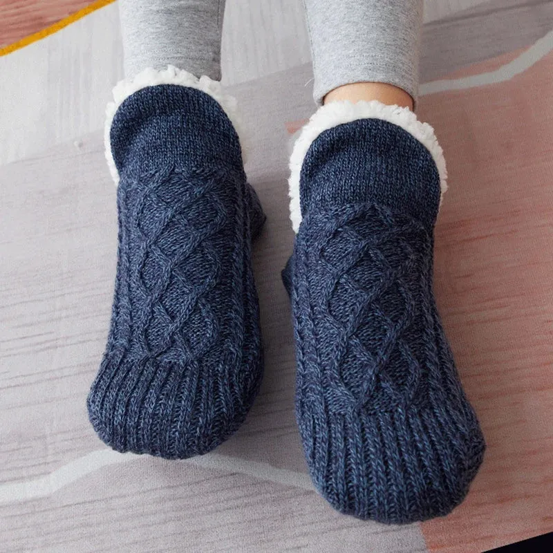 Indoor Non Slip Thermal Floor Shoes Slipper Men Women Knitted Slipper Socks Warm Fleece Fuzzy Floor Socks Winter Bedroom Slides