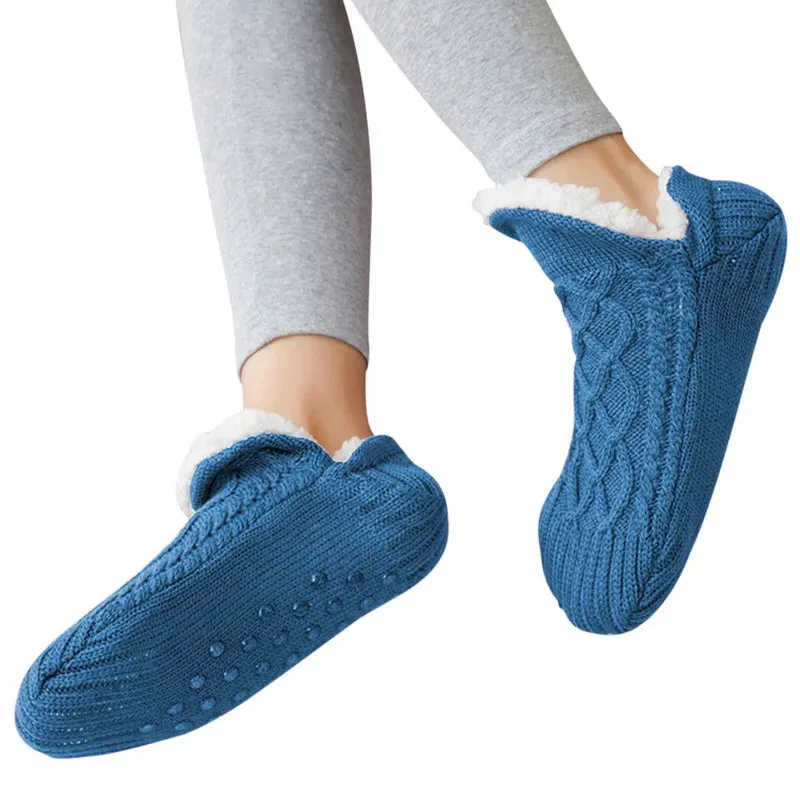 Indoor Non Slip Thermal Floor Shoes Slipper Men Women Knitted Slipper Socks Warm Fleece Fuzzy Floor Socks Winter Bedroom Slides