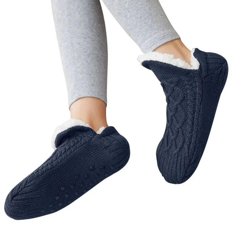Indoor Non Slip Thermal Floor Shoes Slipper Men Women Knitted Slipper Socks Warm Fleece Fuzzy Floor Socks Winter Bedroom Slides