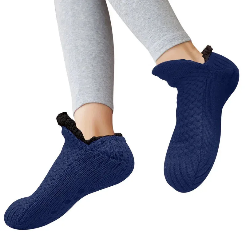 Indoor Non Slip Thermal Floor Shoes Slipper Men Women Knitted Slipper Socks Warm Fleece Fuzzy Floor Socks Winter Bedroom Slides