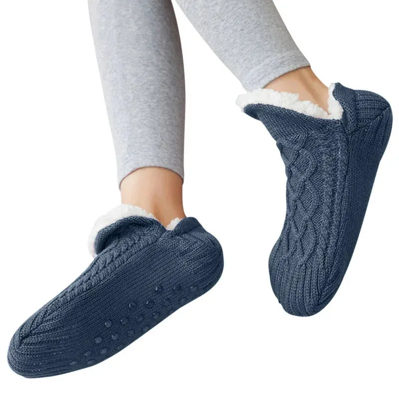 Indoor Non Slip Thermal Floor Shoes Slipper Men Women Knitted Slipper Socks Warm Fleece Fuzzy Floor Socks Winter Bedroom Slides
