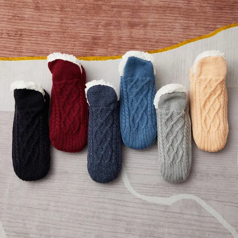 Indoor Non Slip Thermal Floor Shoes Slipper Men Women Knitted Slipper Socks Warm Fleece Fuzzy Floor Socks Winter Bedroom Slides