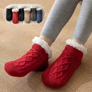 Indoor Non Slip Thermal Floor Shoes Slipper Men Women Knitted Slipper Socks Warm Fleece Fuzzy Floor Socks Winter Bedroom Slides