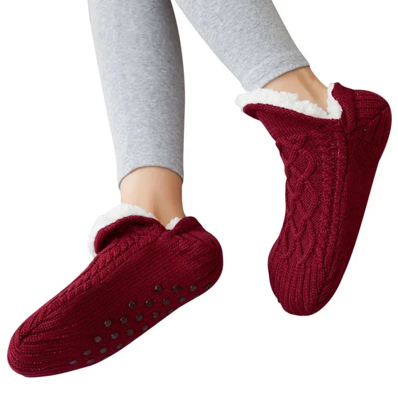 Indoor Non Slip Thermal Floor Shoes Slipper Men Women Knitted Slipper Socks Warm Fleece Fuzzy Floor Socks Winter Bedroom Slides