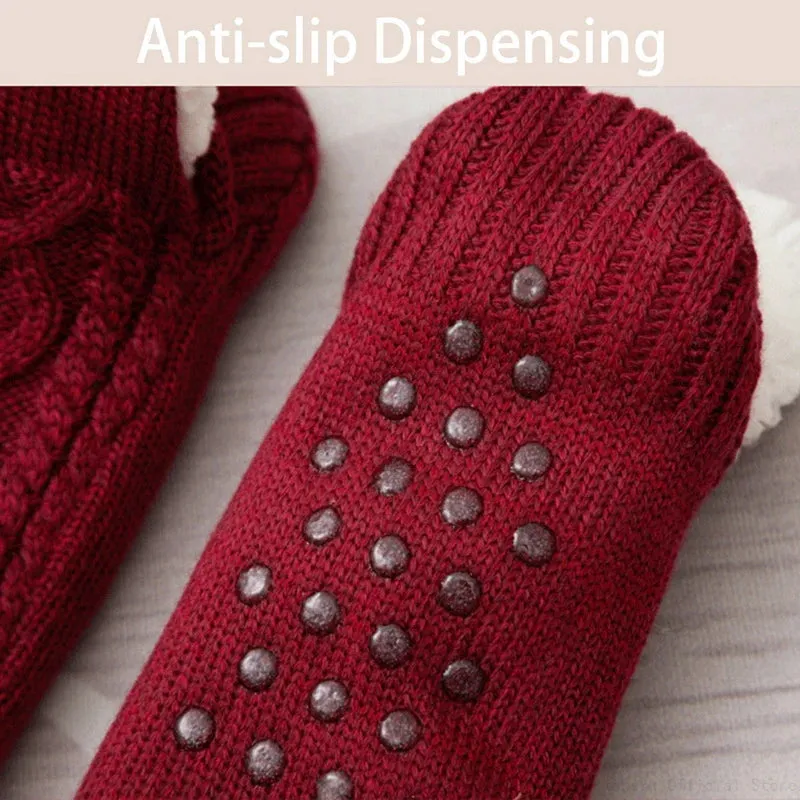 Indoor Non Slip Thermal Floor Shoes Slipper Men Women Knitted Slipper Socks Warm Fleece Fuzzy Floor Socks Winter Bedroom Slides
