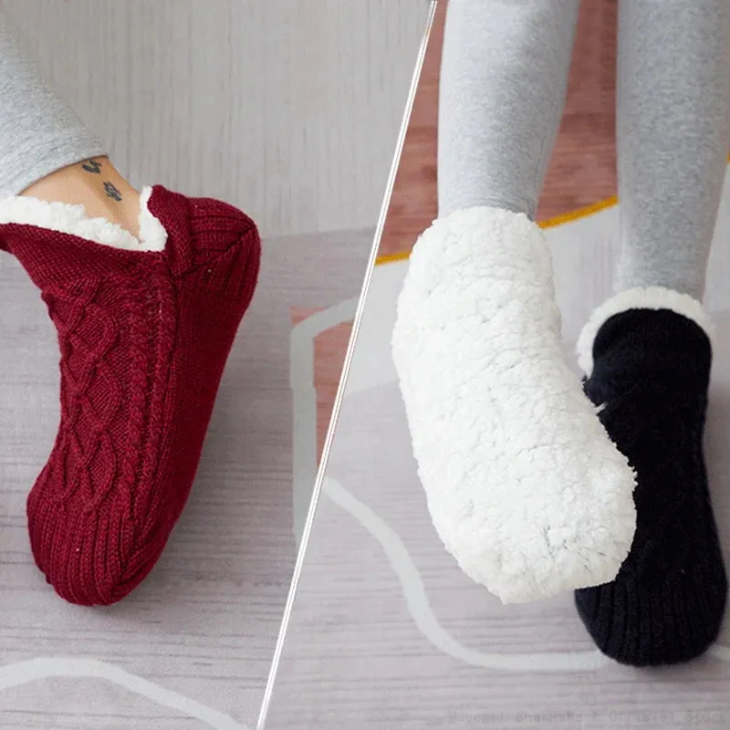 Indoor Non Slip Thermal Floor Shoes Slipper Men Women Knitted Slipper Socks Warm Fleece Fuzzy Floor Socks Winter Bedroom Slides
