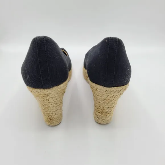 J. Crew Black Seville Espadrille Canvas Jute Wedges