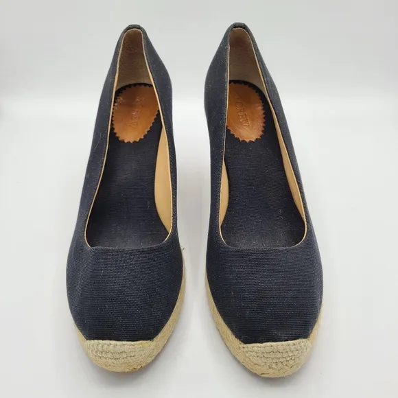 J. Crew Black Seville Espadrille Canvas Jute Wedges