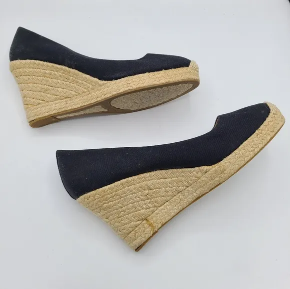 J. Crew Black Seville Espadrille Canvas Jute Wedges