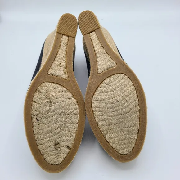 J. Crew Black Seville Espadrille Canvas Jute Wedges