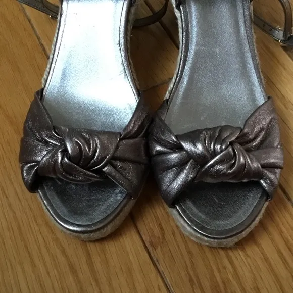 J. Crew Pewter Metallic Leather Espadrille Wedges