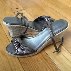 J. Crew Pewter Metallic Leather Espadrille Wedges