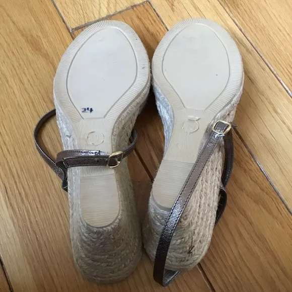 J. Crew Pewter Metallic Leather Espadrille Wedges