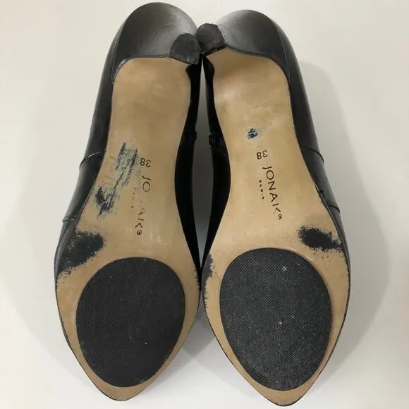 Jonak Paris Black Leather Heels Booties