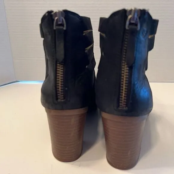 Josef Seibel Bonnie Black Leather Ankle Stacked Block Heel Booties EUR 39 / 8