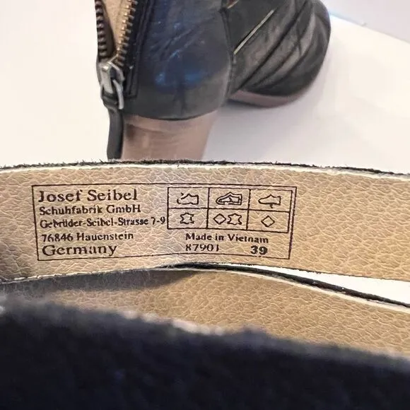 Josef Seibel Bonnie Black Leather Ankle Stacked Block Heel Booties EUR 39 / 8