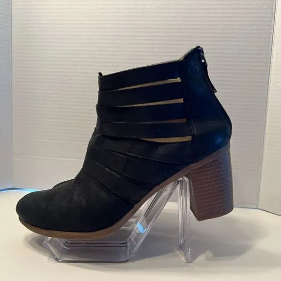 Josef Seibel Bonnie Black Leather Ankle Stacked Block Heel Booties EUR 39 / 8