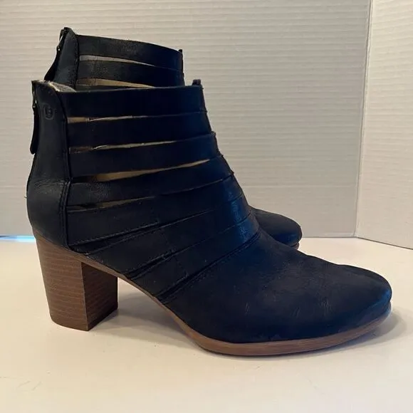 Josef Seibel Bonnie Black Leather Ankle Stacked Block Heel Booties EUR 39 / 8