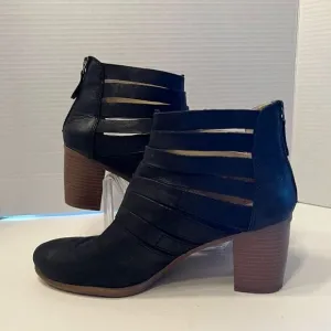 Josef Seibel Bonnie Black Leather Ankle Stacked Block Heel Booties EUR 39 / 8