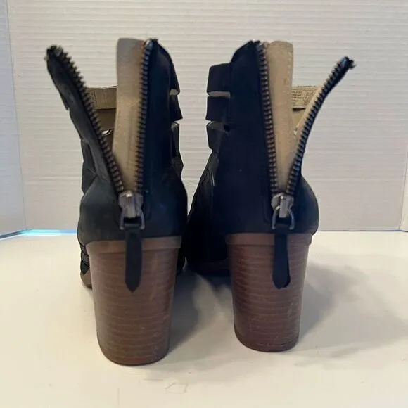 Josef Seibel Bonnie Black Leather Ankle Stacked Block Heel Booties EUR 39 / 8