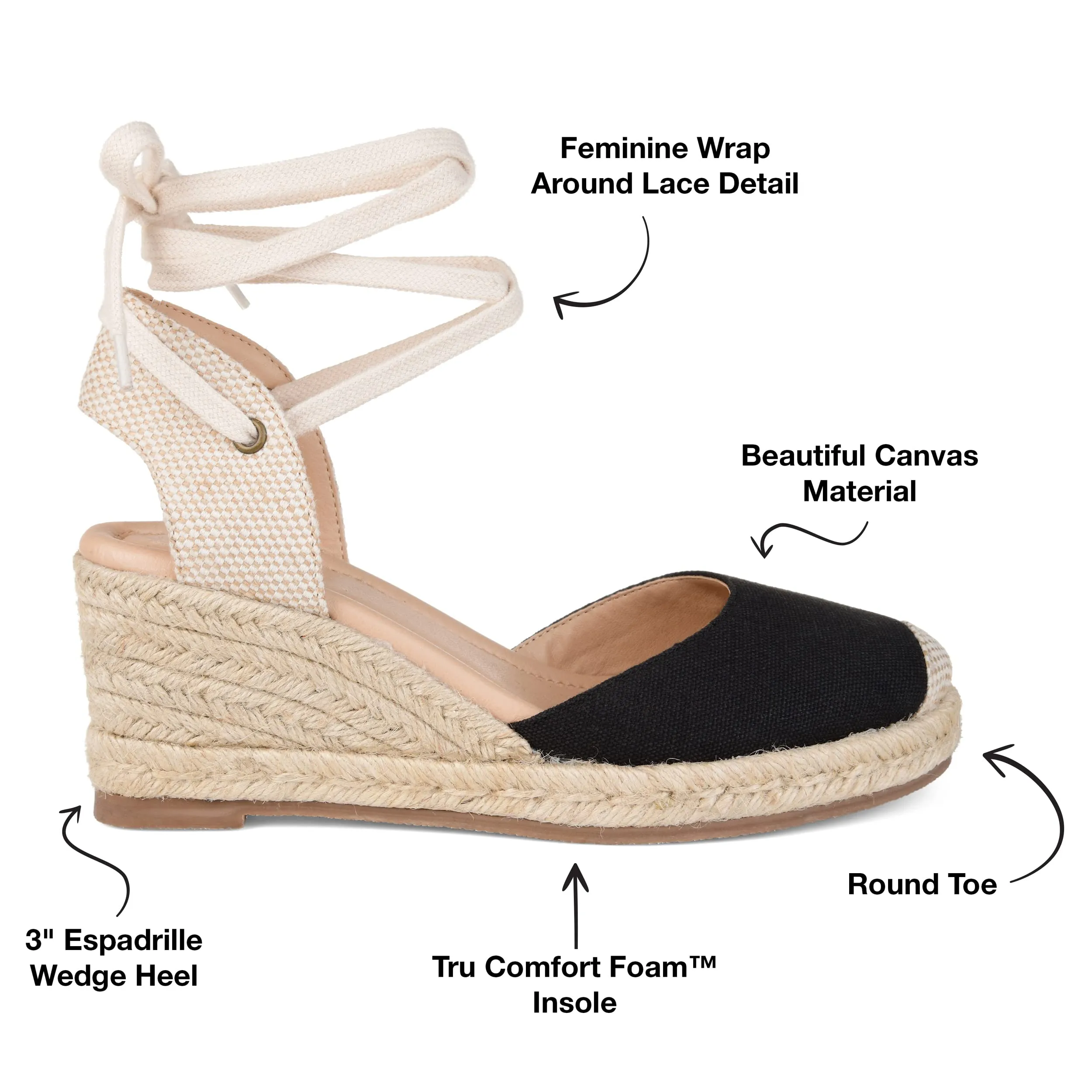 Journee Collection Women's Monte Tru Comfort Foam Width Wedge Heel Espadrille Sandals Black - Size - 7.5 Wide