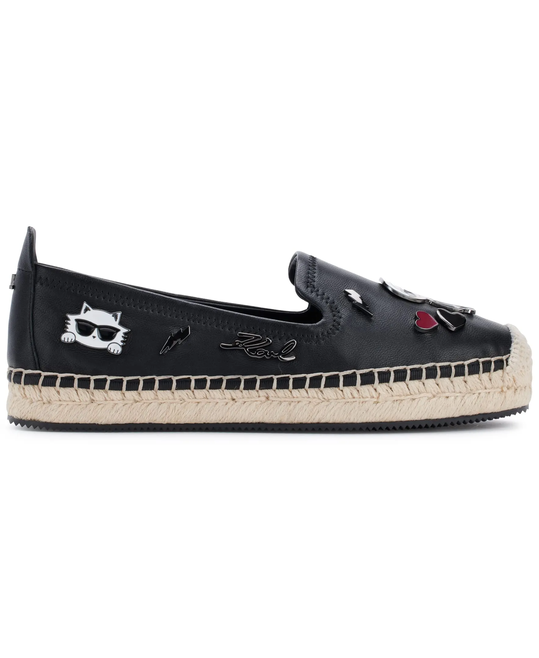 Karl Lagerfeld Paris Women's Michaela Slip On Embellished Flat Espadrille Platform, Black, 8.5