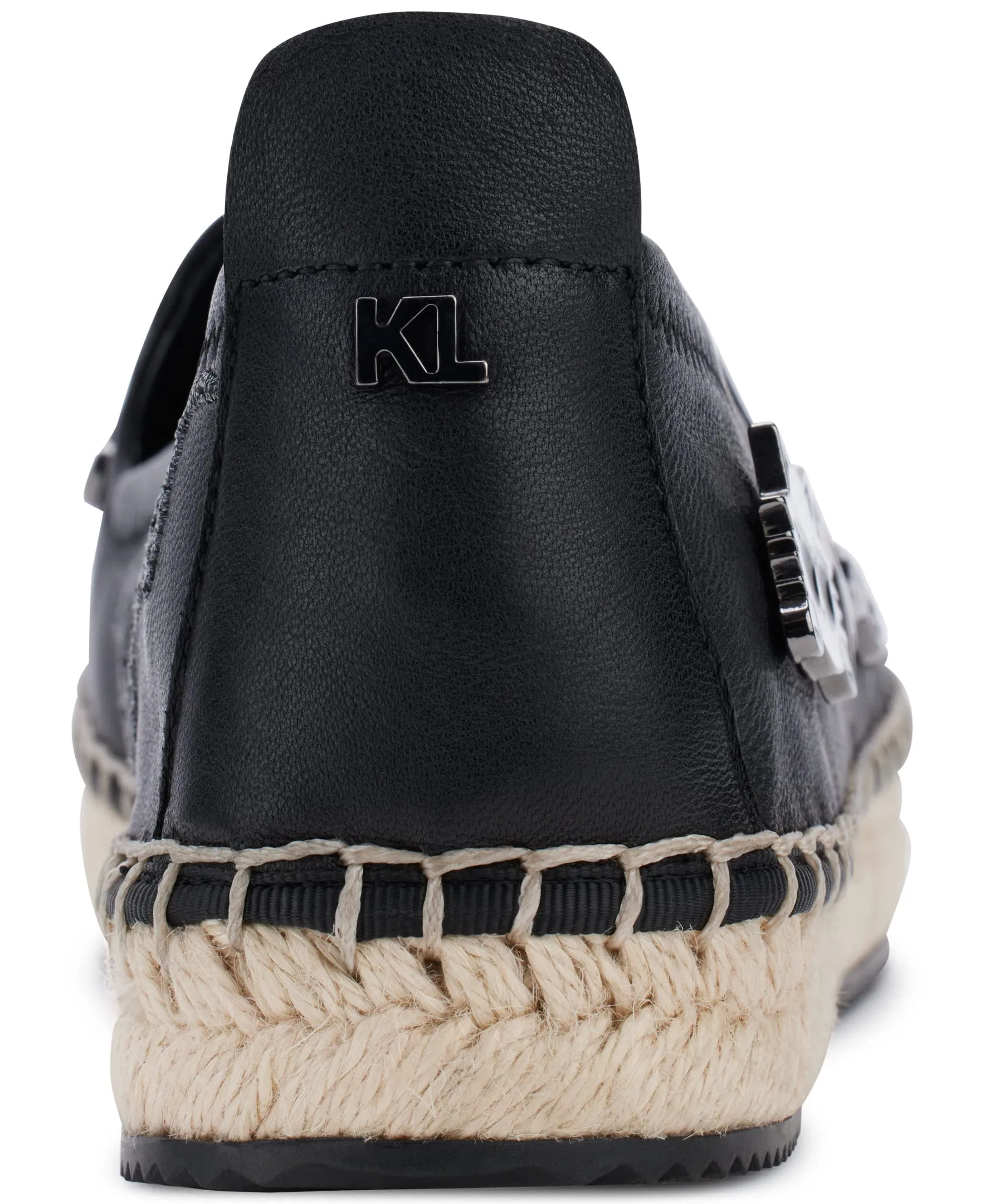 Karl Lagerfeld Paris Women's Michaela Slip On Embellished Flat Espadrille Platform, Black, 9.5