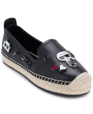 Karl Lagerfeld Paris Women's Michaela Slip On Embellished Flat Espadrille Platform, Black, 9.5