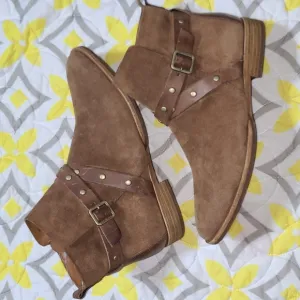 Kork-Ease Kanai Brown Suede Buckle Strap Ankle Bootie Size 8 Women's