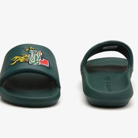 LACOSTE men’s GREEN MULTICOLORED EMBROIDERED LOGO - Croco Slides