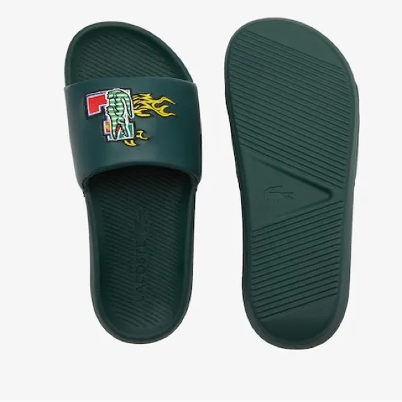LACOSTE men’s GREEN MULTICOLORED EMBROIDERED LOGO - Croco Slides