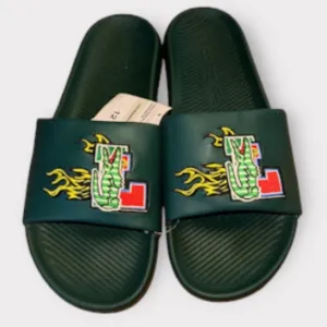 LACOSTE men’s GREEN MULTICOLORED EMBROIDERED LOGO - Croco Slides