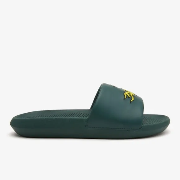 LACOSTE men’s GREEN MULTICOLORED EMBROIDERED LOGO - Croco Slides