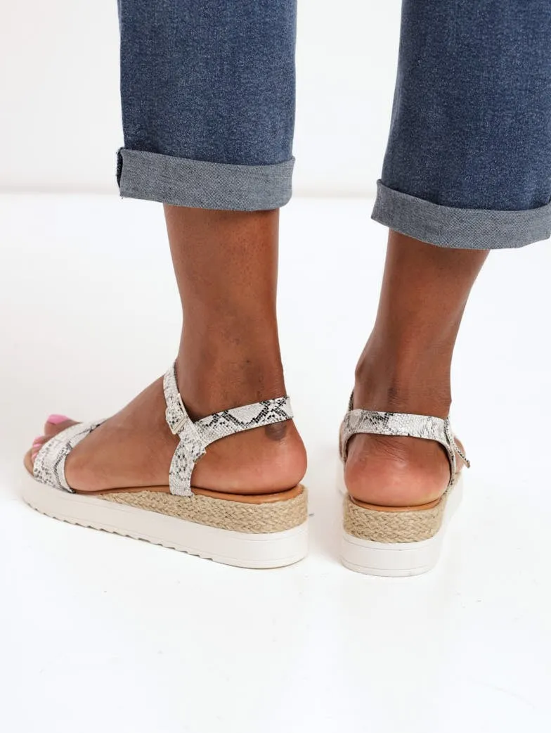 Ladies Cleated Mini-Wedge Rope Sandal - White