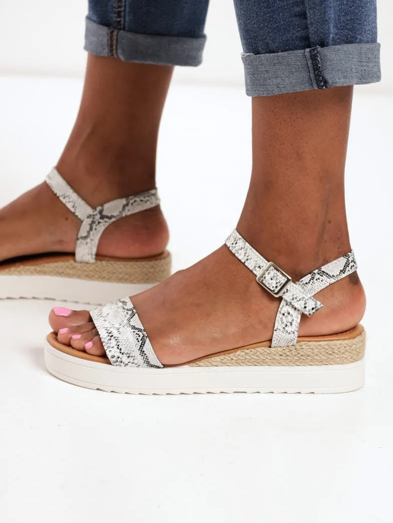 Ladies Cleated Mini-Wedge Rope Sandal - White