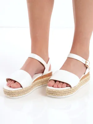 Ladies Platform Cork And Rope Espadrille Mule Heel - White