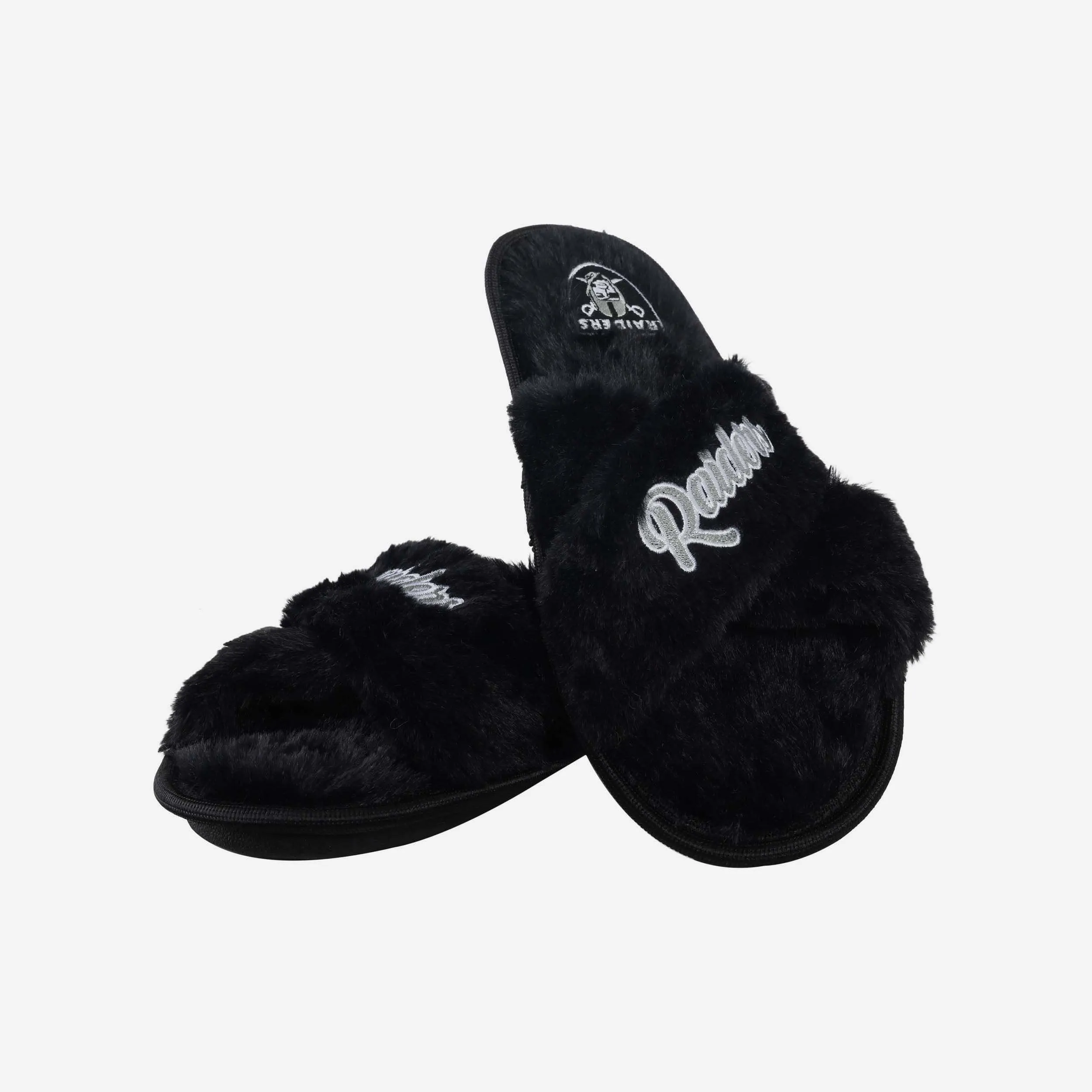 Las Vegas Raiders Womens Script Wordmark Fur Cross Slide