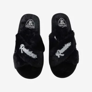 Las Vegas Raiders Womens Script Wordmark Fur Cross Slide