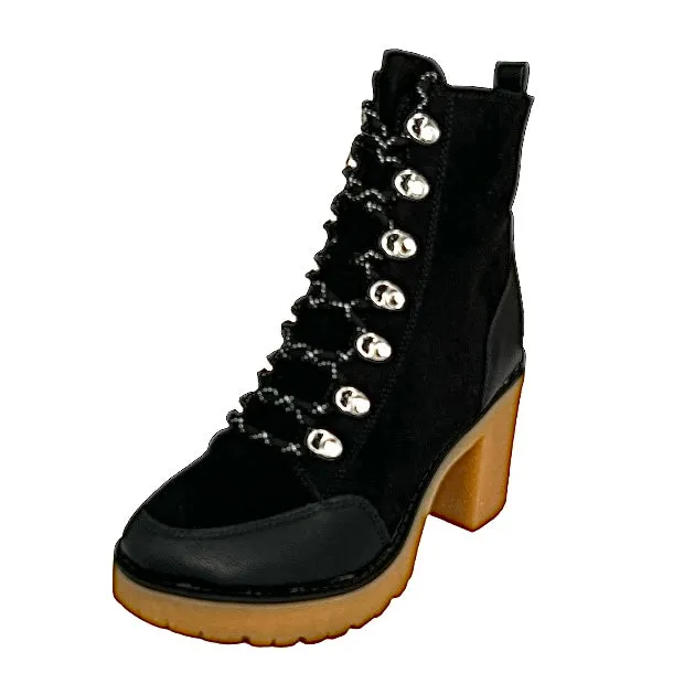 LENNONN Women's Lace-Up Block Heel Booties