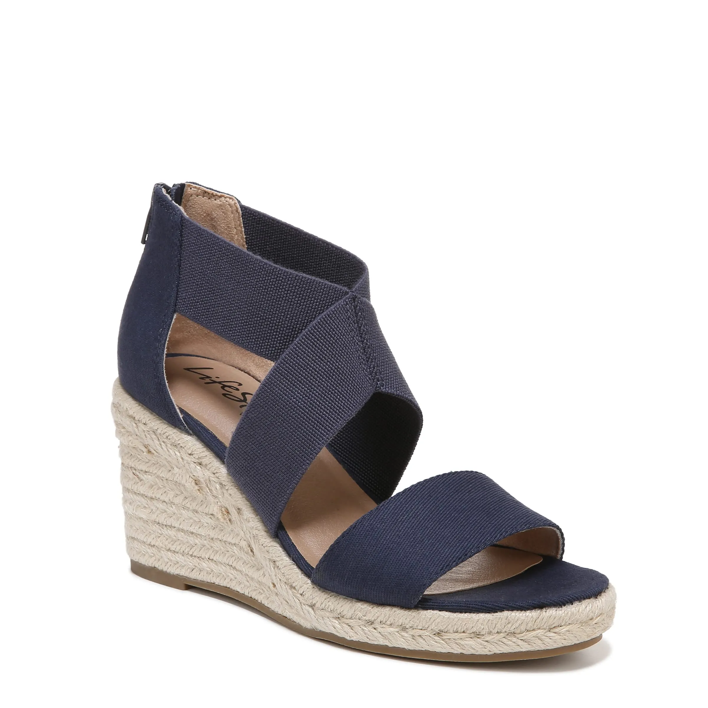 LifeStride Womens Thrive Strappy Espadrille Wedge Sandal, Lux Navy, 8.5 Wide US