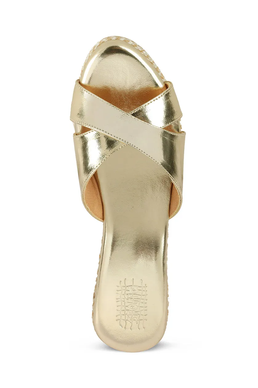 Light Gold Cross Front Low Wedges
