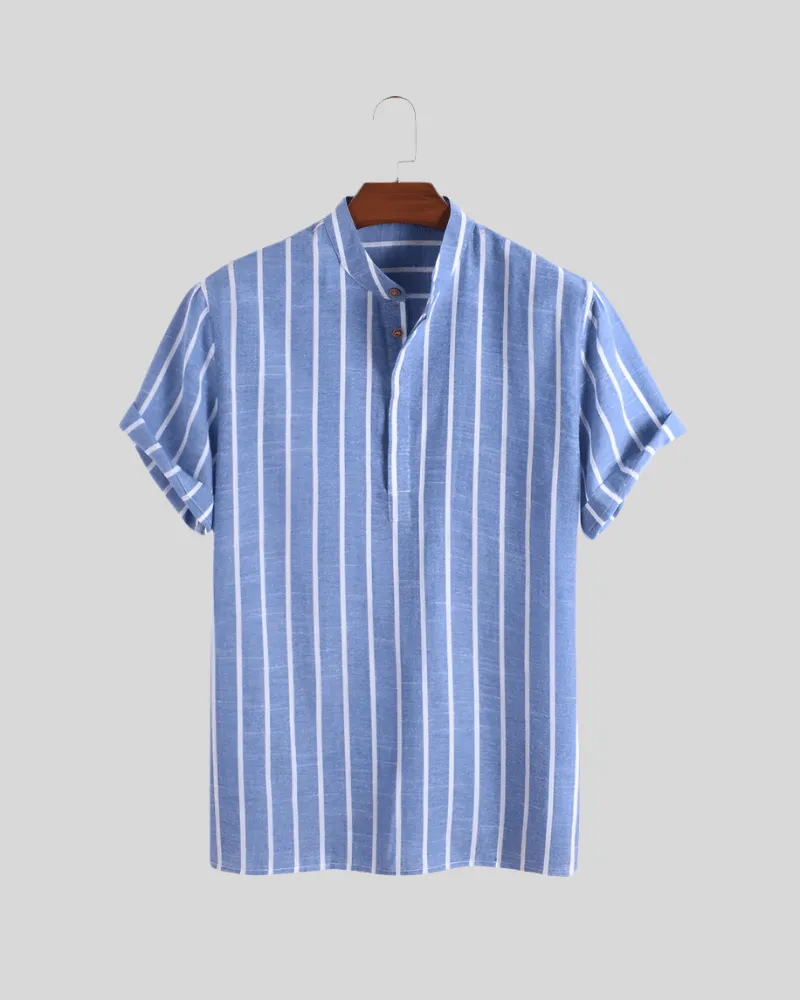 Linen Blend Shirt – Vertical Stripes – Relaxed Summer Look
