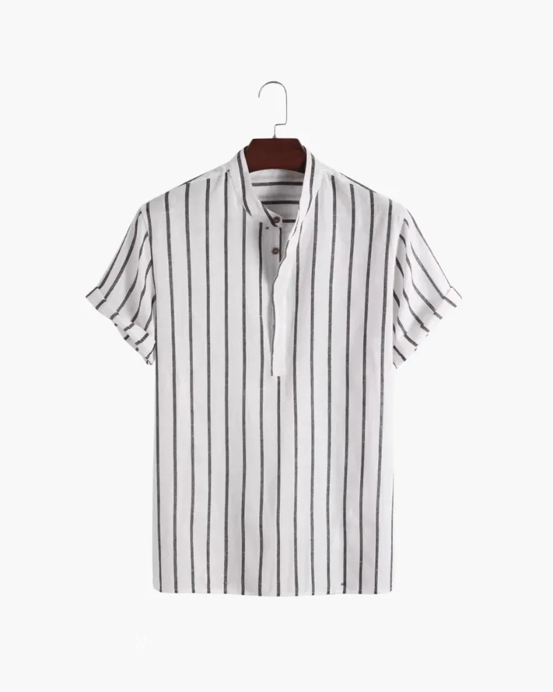 Linen Blend Shirt – Vertical Stripes – Relaxed Summer Look