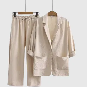 Linen Set – Relaxed Blazer   Drawstring Pants – Casual Resort Style